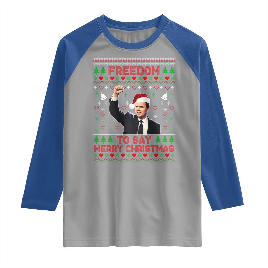 Charlie Kirk Christmas Raglan Shirt Freedom To Say Merry Christmas - Wonder Print Shop