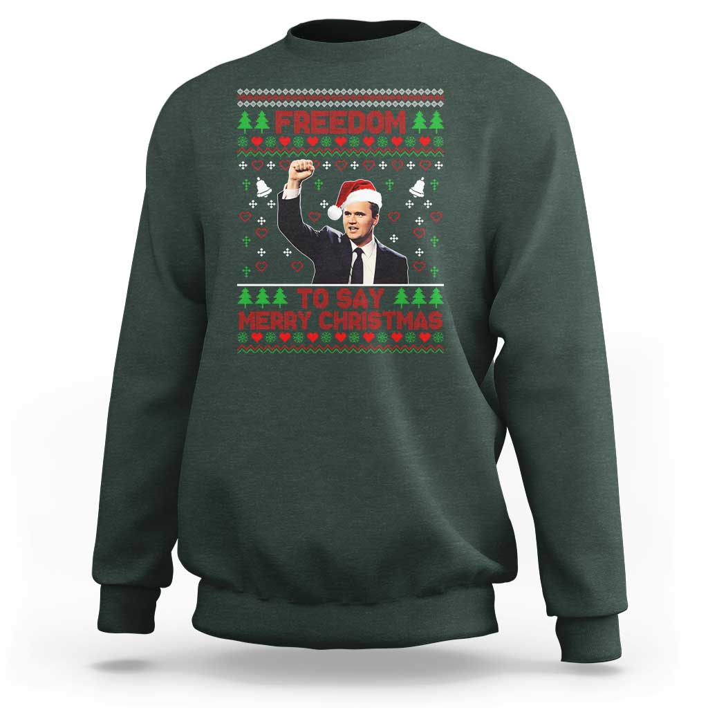Charlie Kirk Christmas Sweatshirt Freedom To Say Merry Christmas - Wonder Print Shop