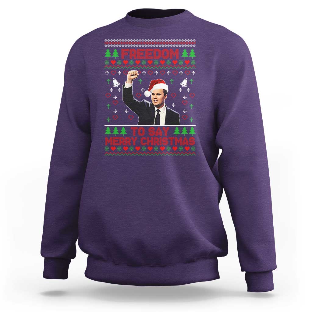Charlie Kirk Christmas Sweatshirt Freedom To Say Merry Christmas - Wonder Print Shop