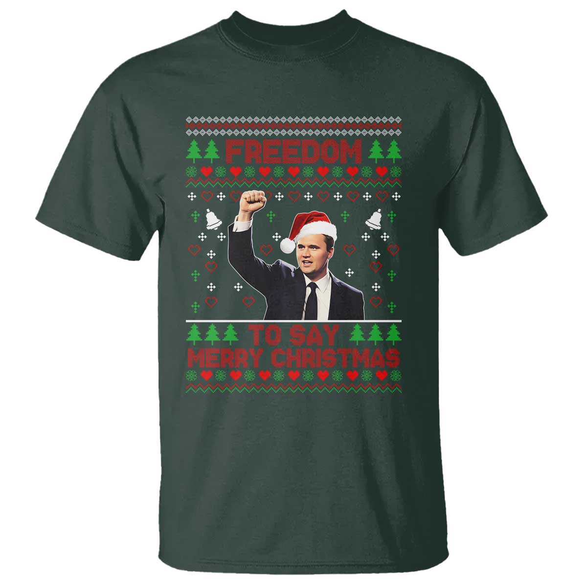 Charlie Kirk Christmas T Shirt Freedom To Say Merry Christmas - Wonder Print Shop
