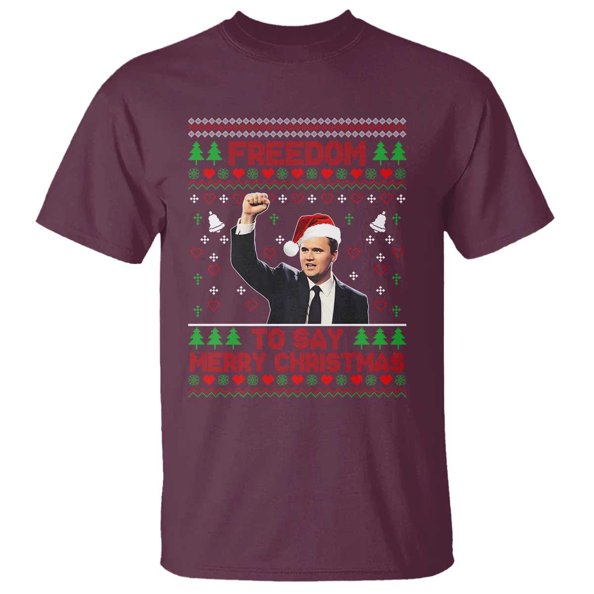 Charlie Kirk Christmas T Shirt Freedom To Say Merry Christmas - Wonder Print Shop