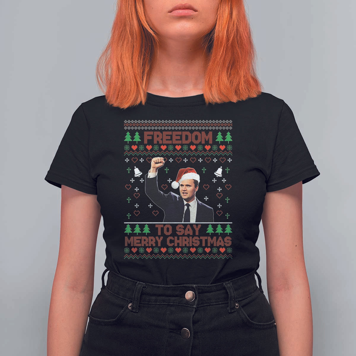 Charlie Kirk Christmas T Shirt For Women Freedom To Say Merry Christmas - Wonder Print Shop