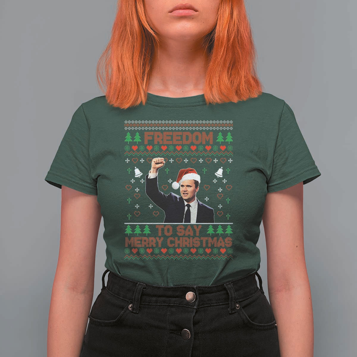 Charlie Kirk Christmas T Shirt For Women Freedom To Say Merry Christmas - Wonder Print Shop