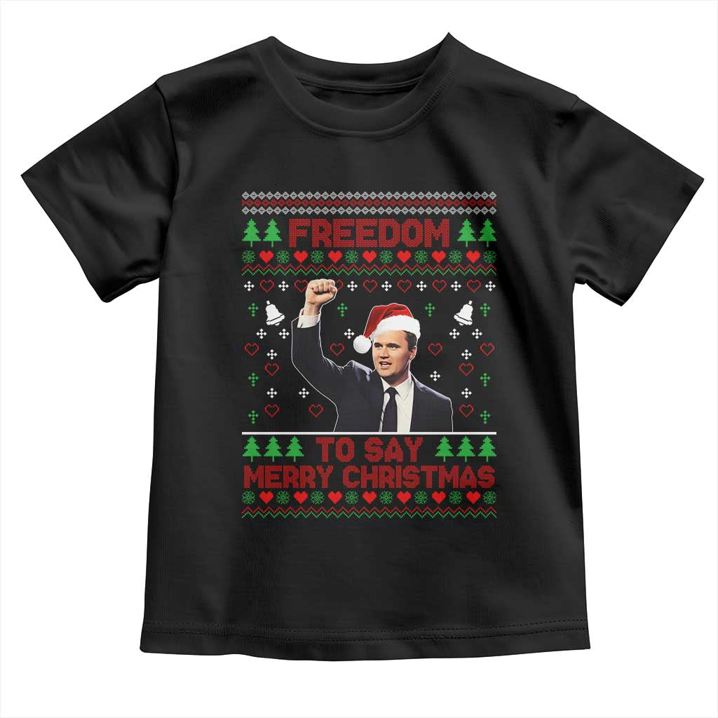 Charlie Kirk Christmas Toddler T Shirt Freedom To Say Merry Christmas - Wonder Print Shop
