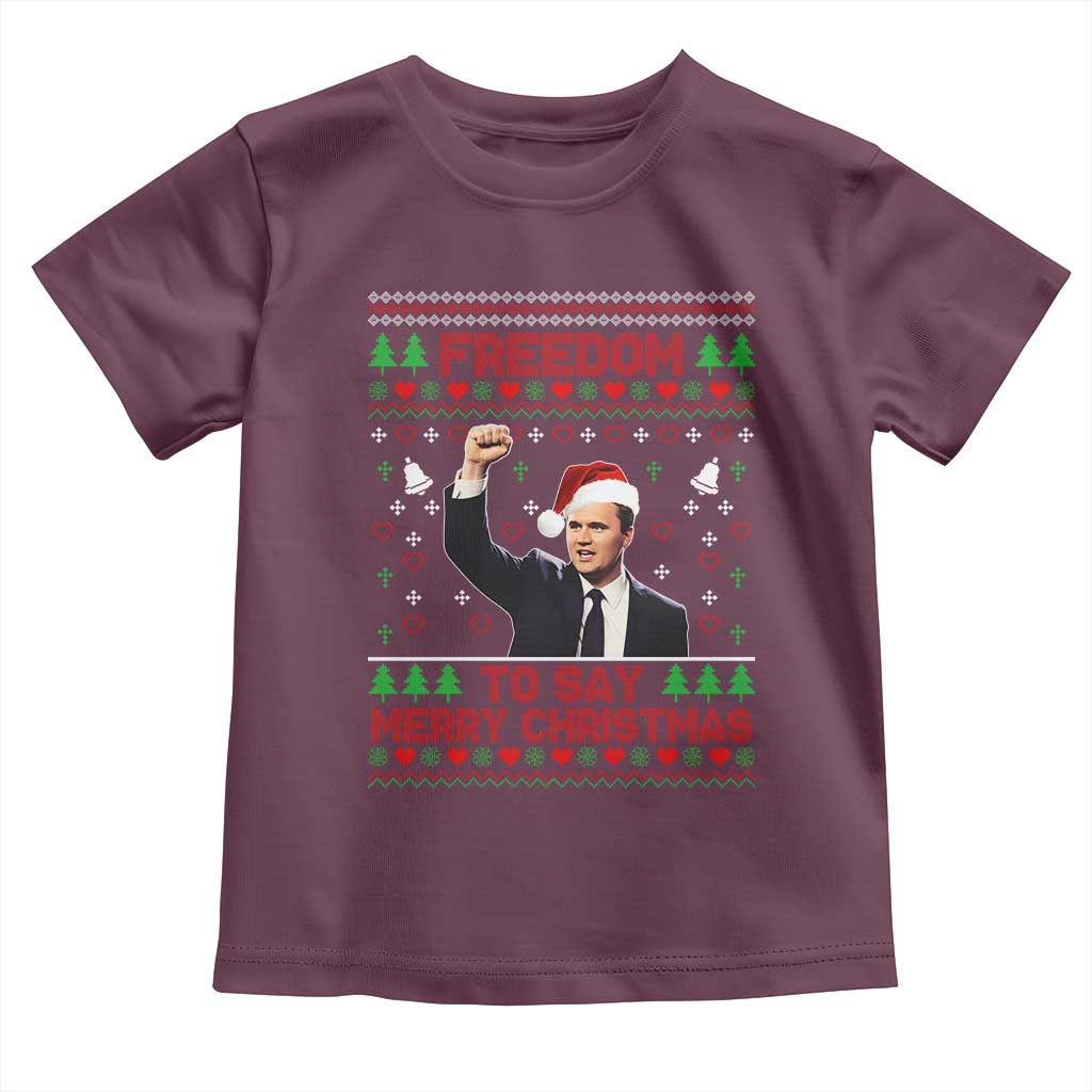 Charlie Kirk Christmas Toddler T Shirt Freedom To Say Merry Christmas - Wonder Print Shop