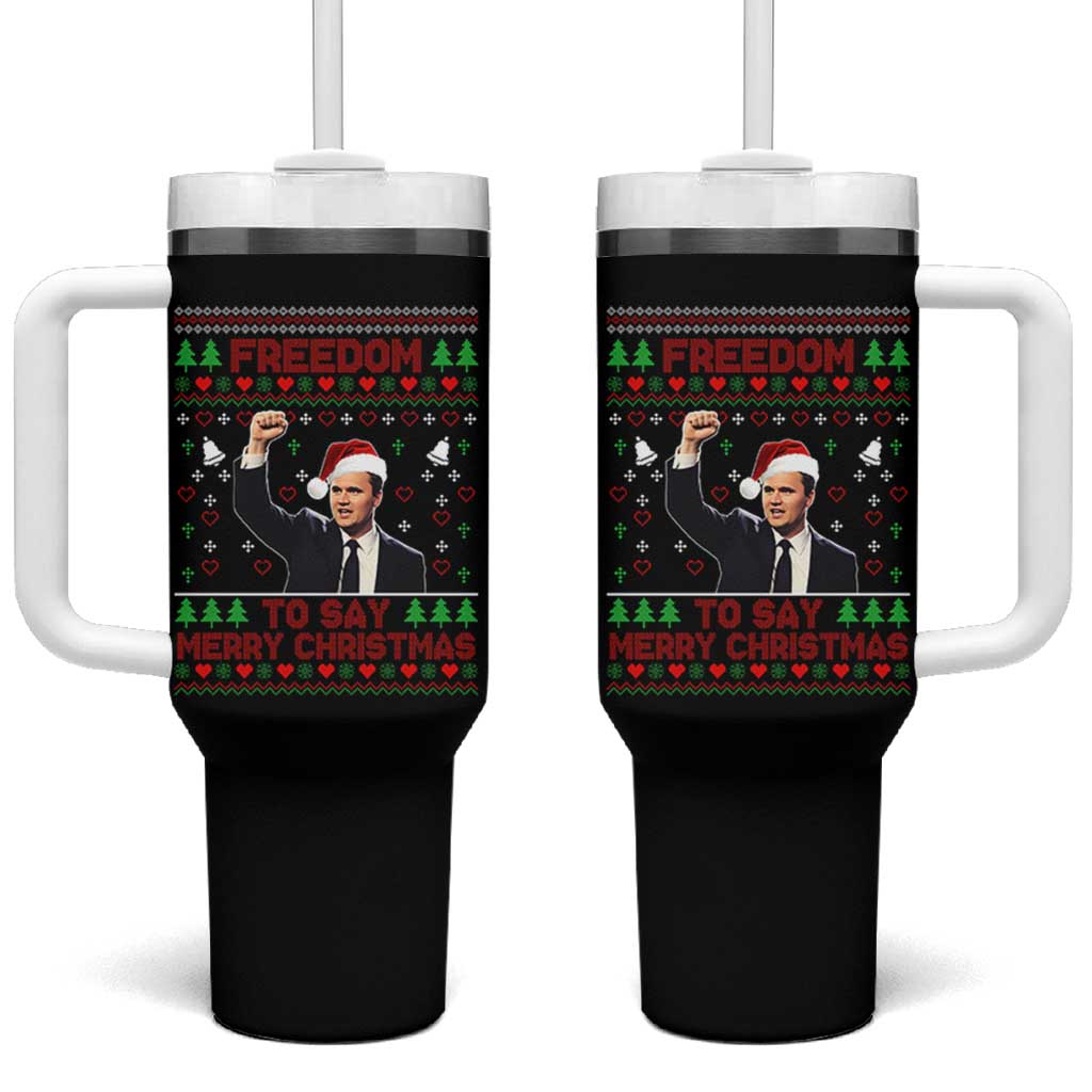 Charlie Kirk Christmas Tumbler With Handle Freedom To Say Merry Christmas - Wonder Print Shop