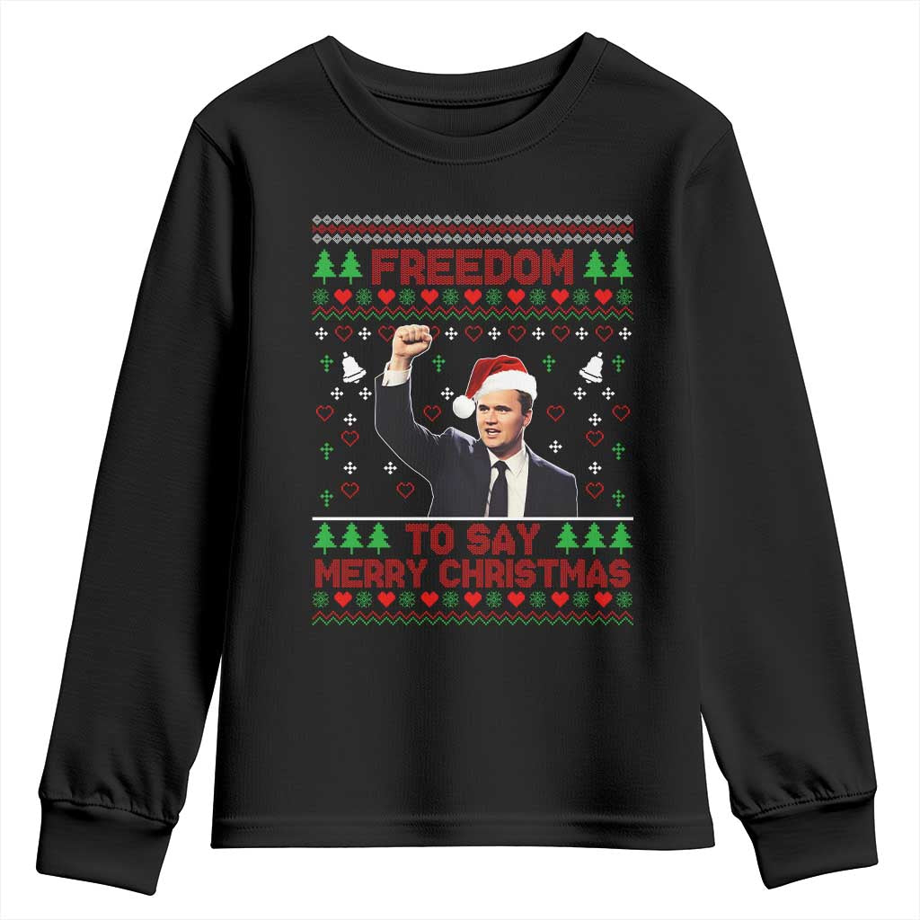 Charlie Kirk Christmas Youth Sweatshirt Freedom To Say Merry Christmas - Wonder Print Shop