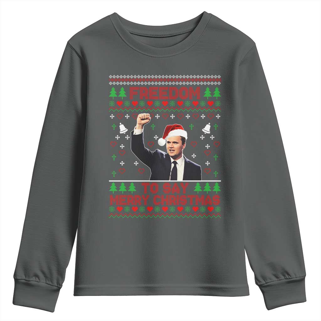 Charlie Kirk Christmas Youth Sweatshirt Freedom To Say Merry Christmas - Wonder Print Shop