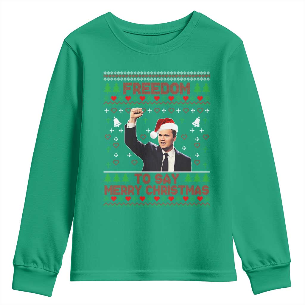 Charlie Kirk Christmas Youth Sweatshirt Freedom To Say Merry Christmas - Wonder Print Shop