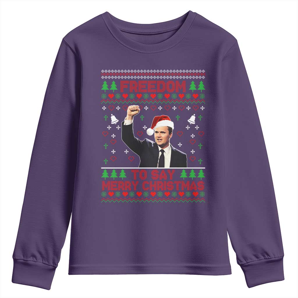 Charlie Kirk Christmas Youth Sweatshirt Freedom To Say Merry Christmas - Wonder Print Shop