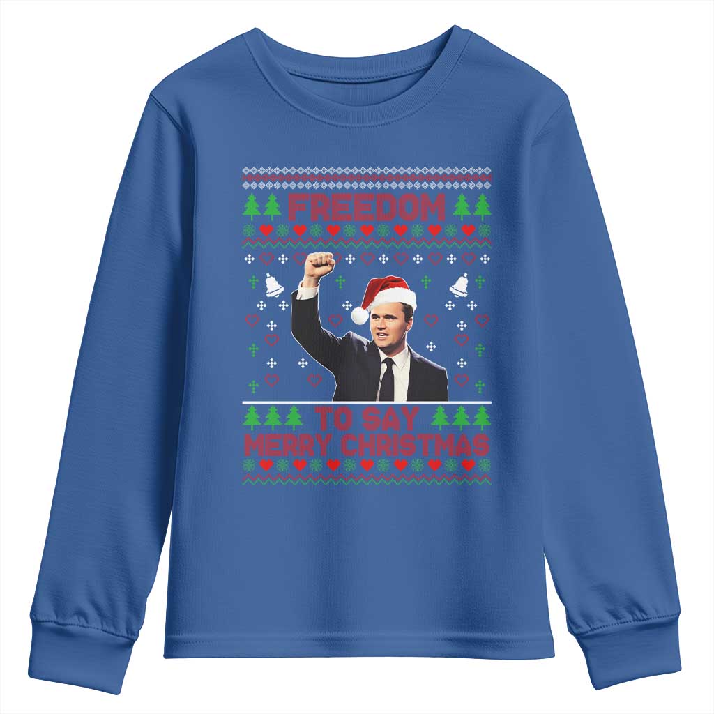 Charlie Kirk Christmas Youth Sweatshirt Freedom To Say Merry Christmas - Wonder Print Shop