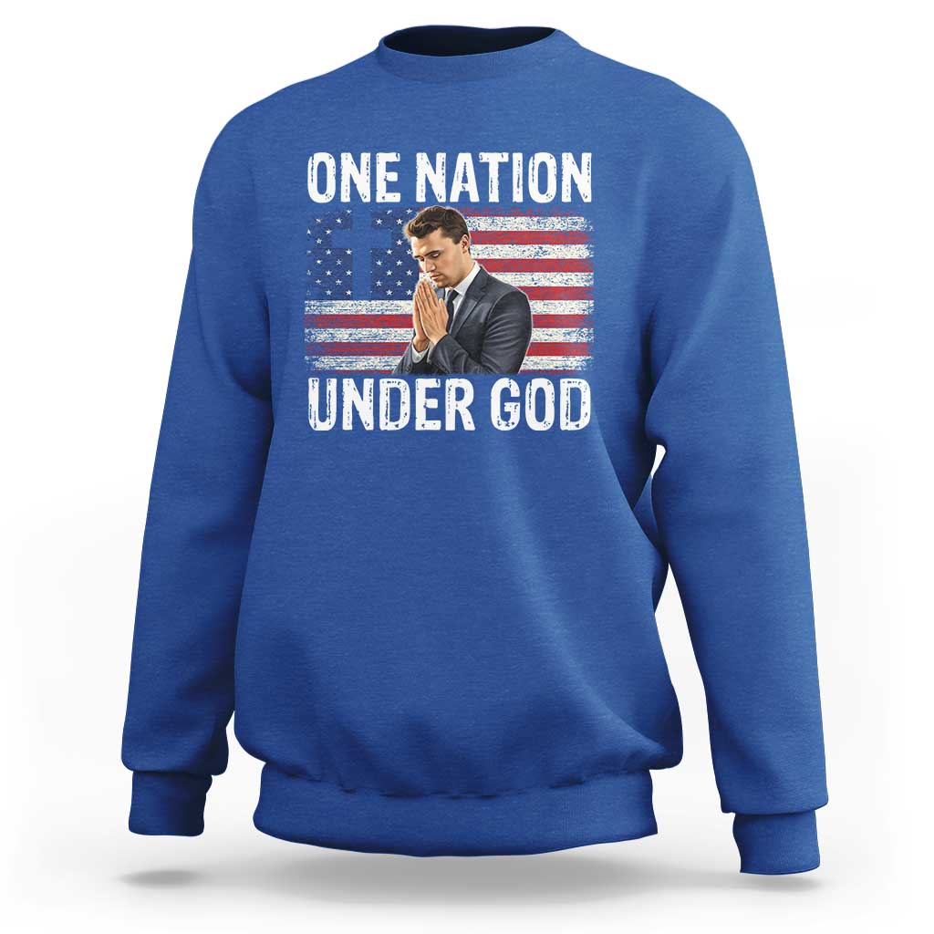 Charlie Kirk Christian Sweatshirt One Nation Under God Patriotic Faith - Wonder Print Shop