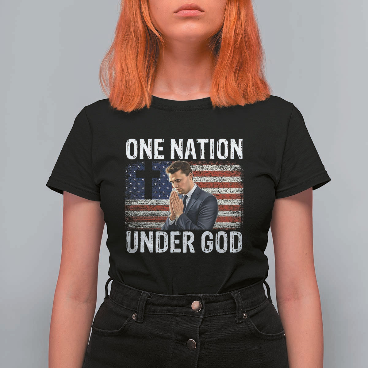 Charlie Kirk Christian T Shirt For Women One Nation Under God Patriotic Faith - Wonder Print Shop