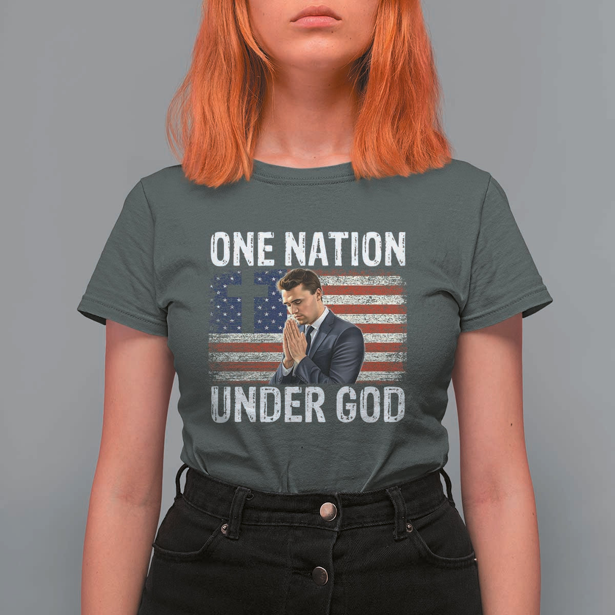 Charlie Kirk Christian T Shirt For Women One Nation Under God Patriotic Faith - Wonder Print Shop