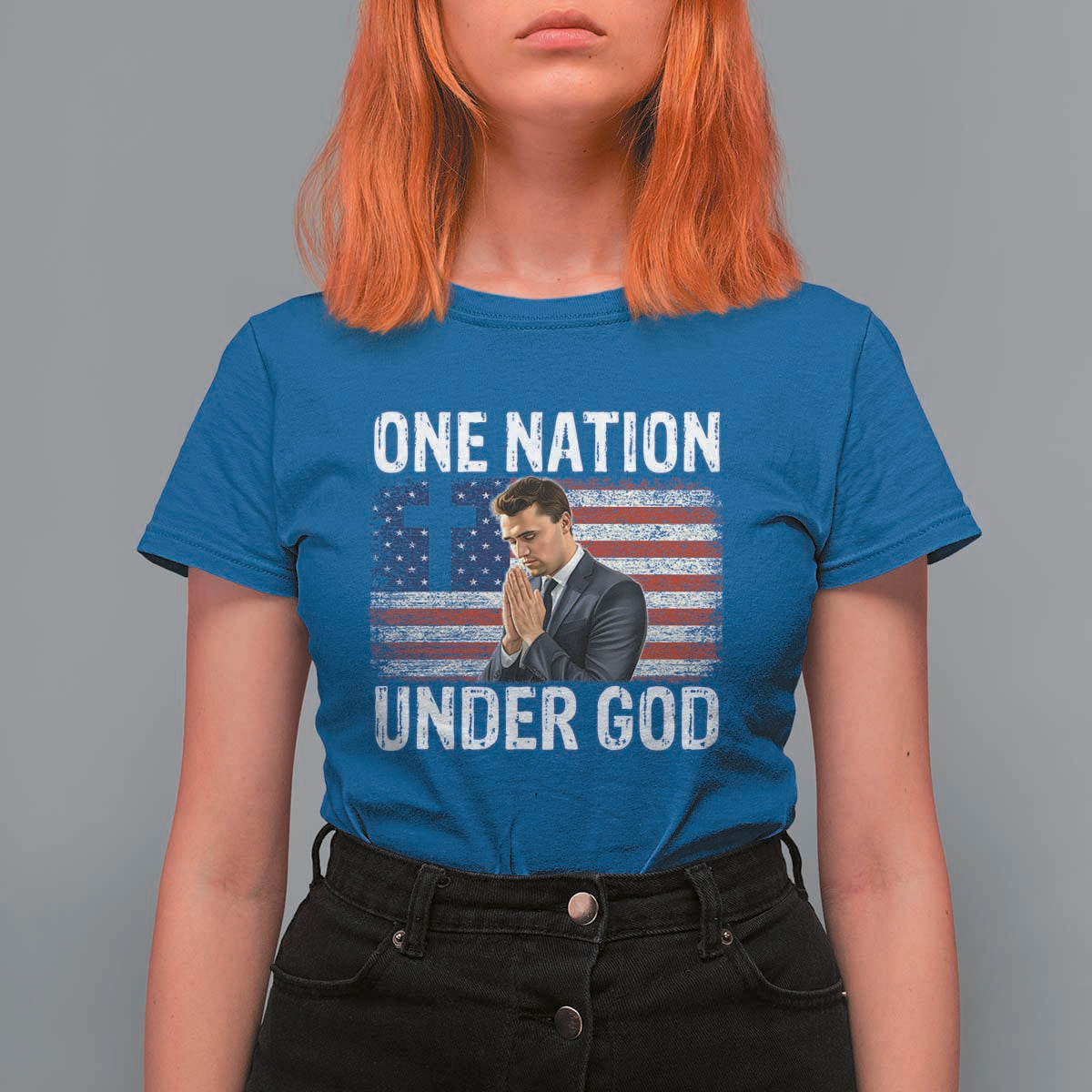Charlie Kirk Christian T Shirt For Women One Nation Under God Patriotic Faith - Wonder Print Shop
