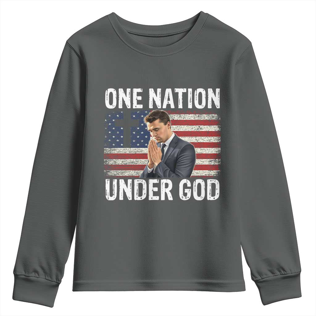 Charlie Kirk Christian Youth Sweatshirt One Nation Under God Patriotic Faith - Wonder Print Shop
