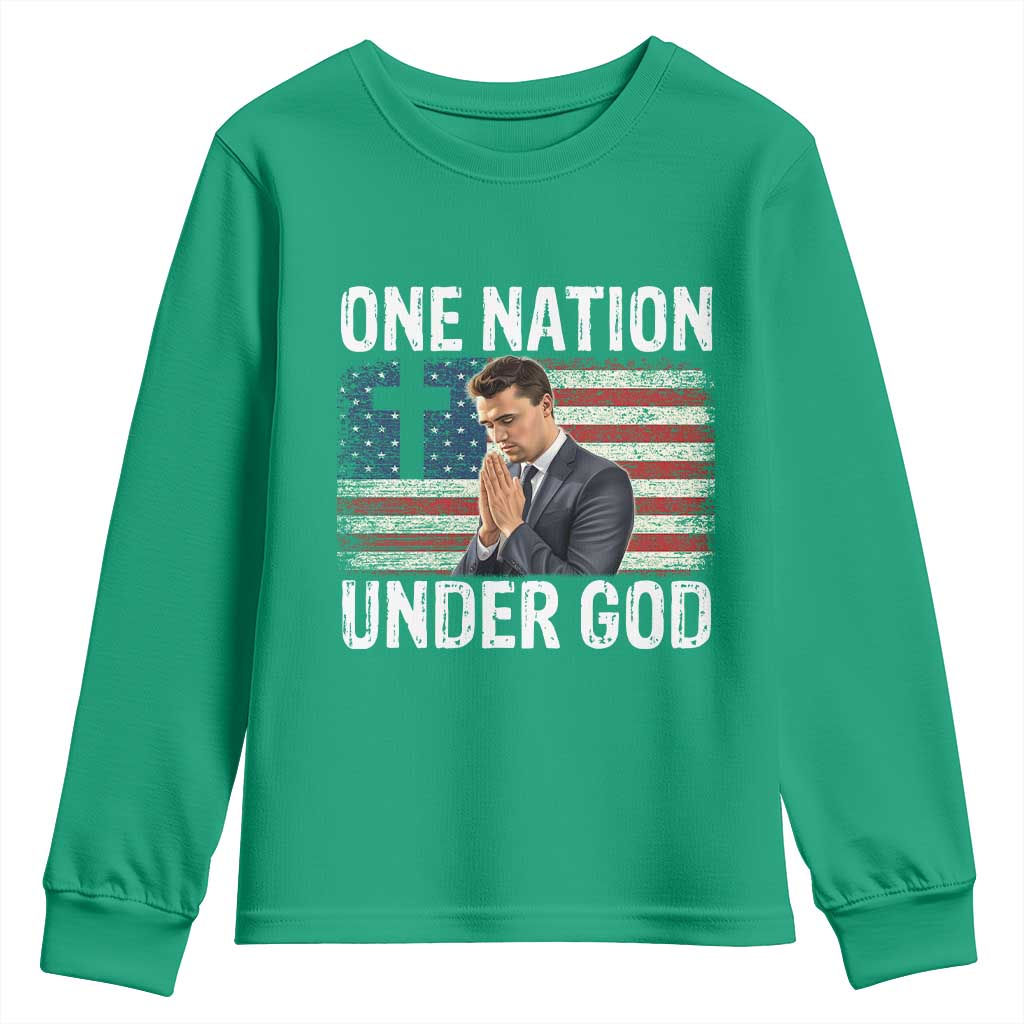 Charlie Kirk Christian Youth Sweatshirt One Nation Under God Patriotic Faith - Wonder Print Shop