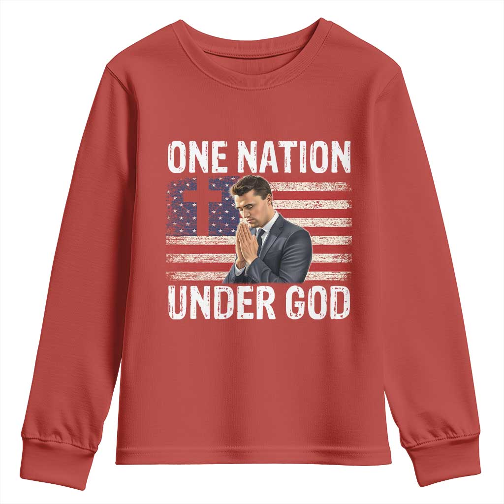 Charlie Kirk Christian Youth Sweatshirt One Nation Under God Patriotic Faith - Wonder Print Shop