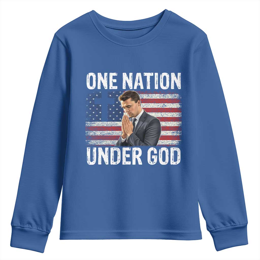 Charlie Kirk Christian Youth Sweatshirt One Nation Under God Patriotic Faith - Wonder Print Shop