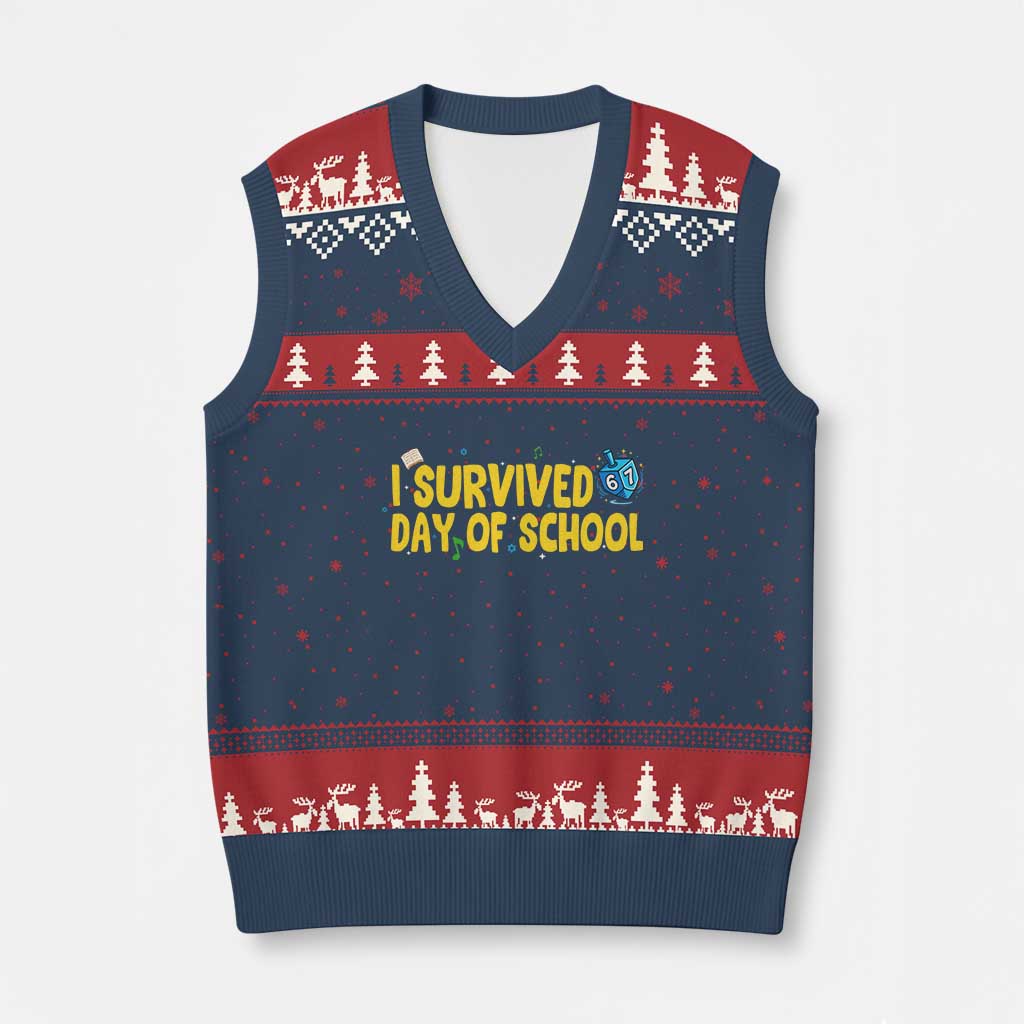 67 Six Seven Meme V-Neck Knit Sweater Vest Funny Hanukkah School Days - Wonder Print Shop