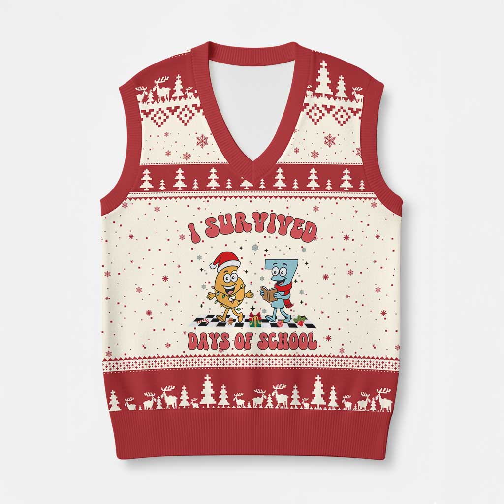 67 Six Seven Xmas Meme V-Neck Knit Sweater Vest I Survived Days Of School - Wonder Print Shop
