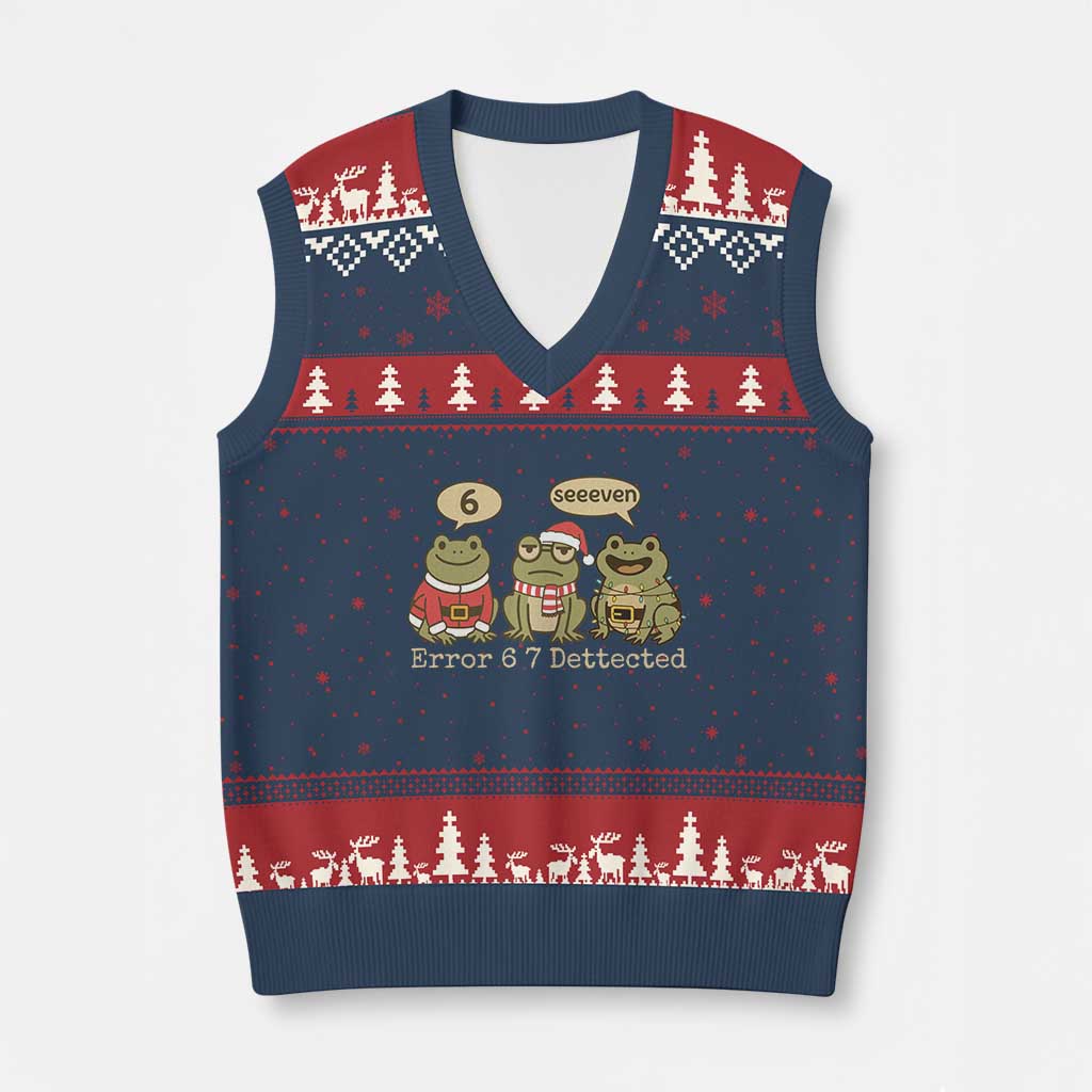 67 Six Seven Xmas Meme V-Neck Knit Sweater Vest Funny Frog Xmas Xmas - Wonder Print Shop