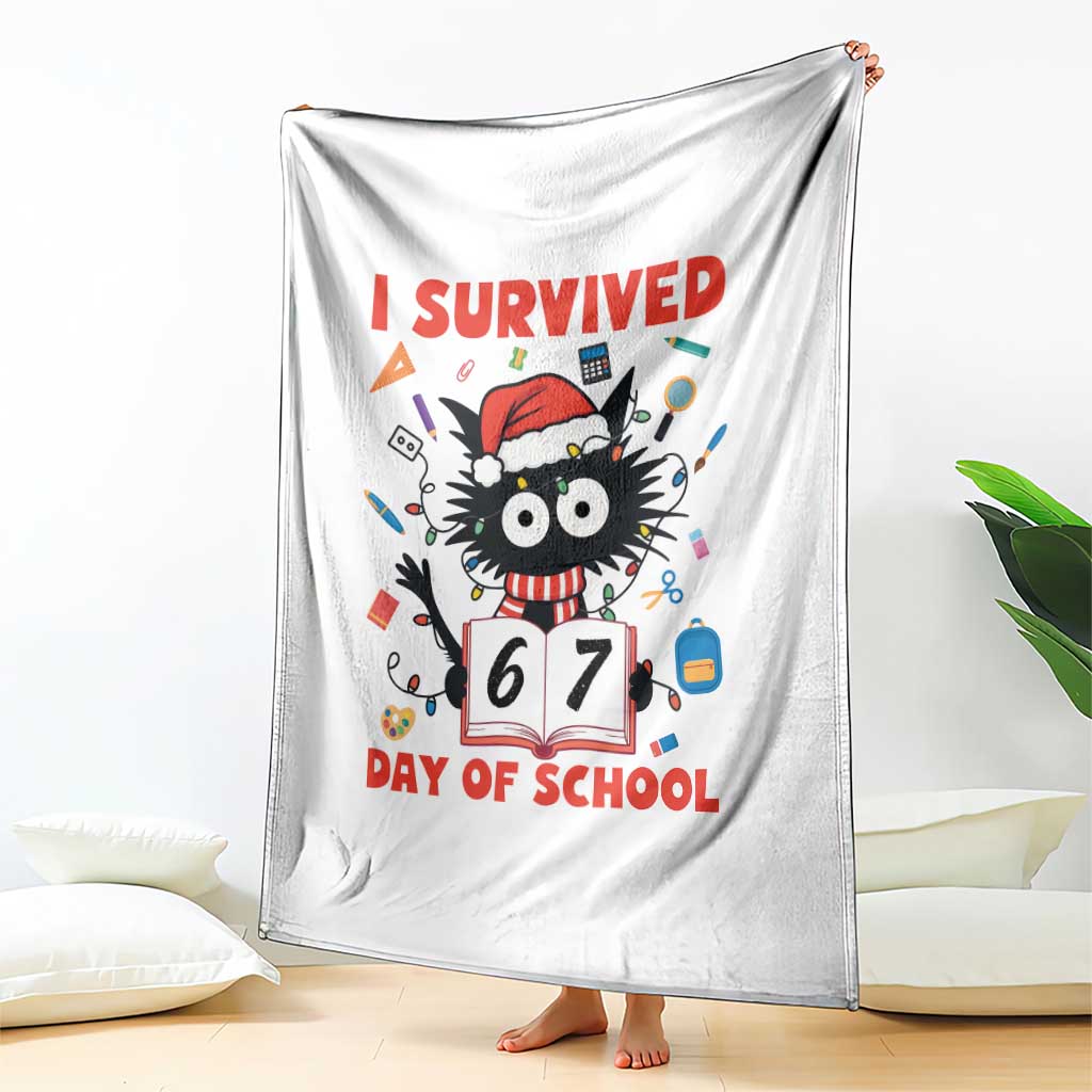 I Survived 67 Days Of School Cat Meme Throw Blanket Funny Christmas Six Seven Meme - Wonder Print Shop