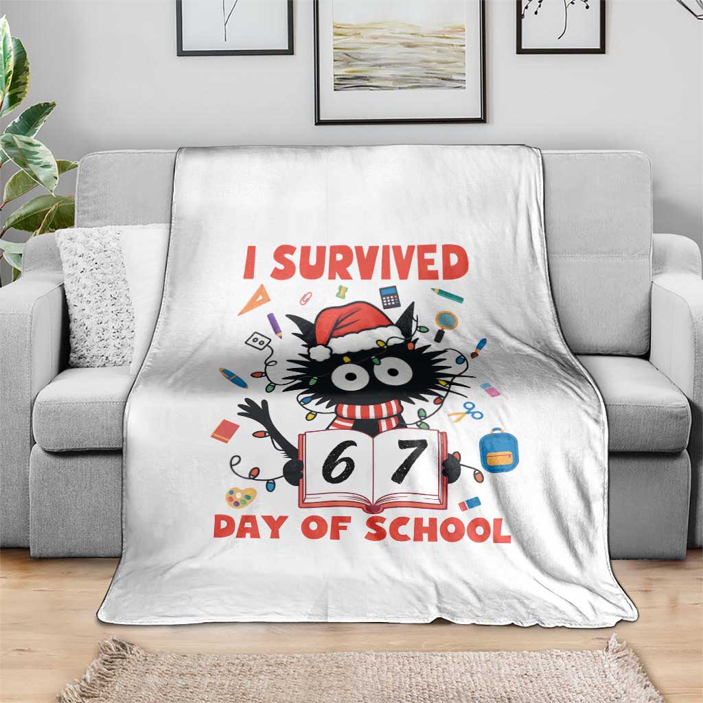 I Survived 67 Days Of School Cat Meme Throw Blanket Funny Christmas Six Seven Meme - Wonder Print Shop