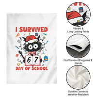 I Survived 67 Days Of School Cat Meme Garden Flag Funny Christmas Six Seven Meme - Wonder Print Shop