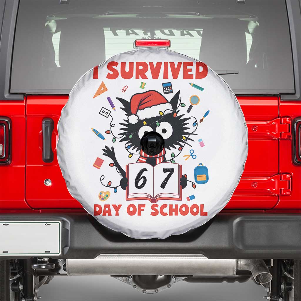 I Survived 67 Days Of School Cat Meme Spare Tire Cover Funny Christmas Six Seven Meme - Wonder Print Shop