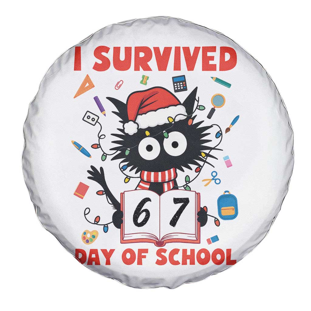 I Survived 67 Days Of School Cat Meme Spare Tire Cover Funny Christmas Six Seven Meme - Wonder Print Shop