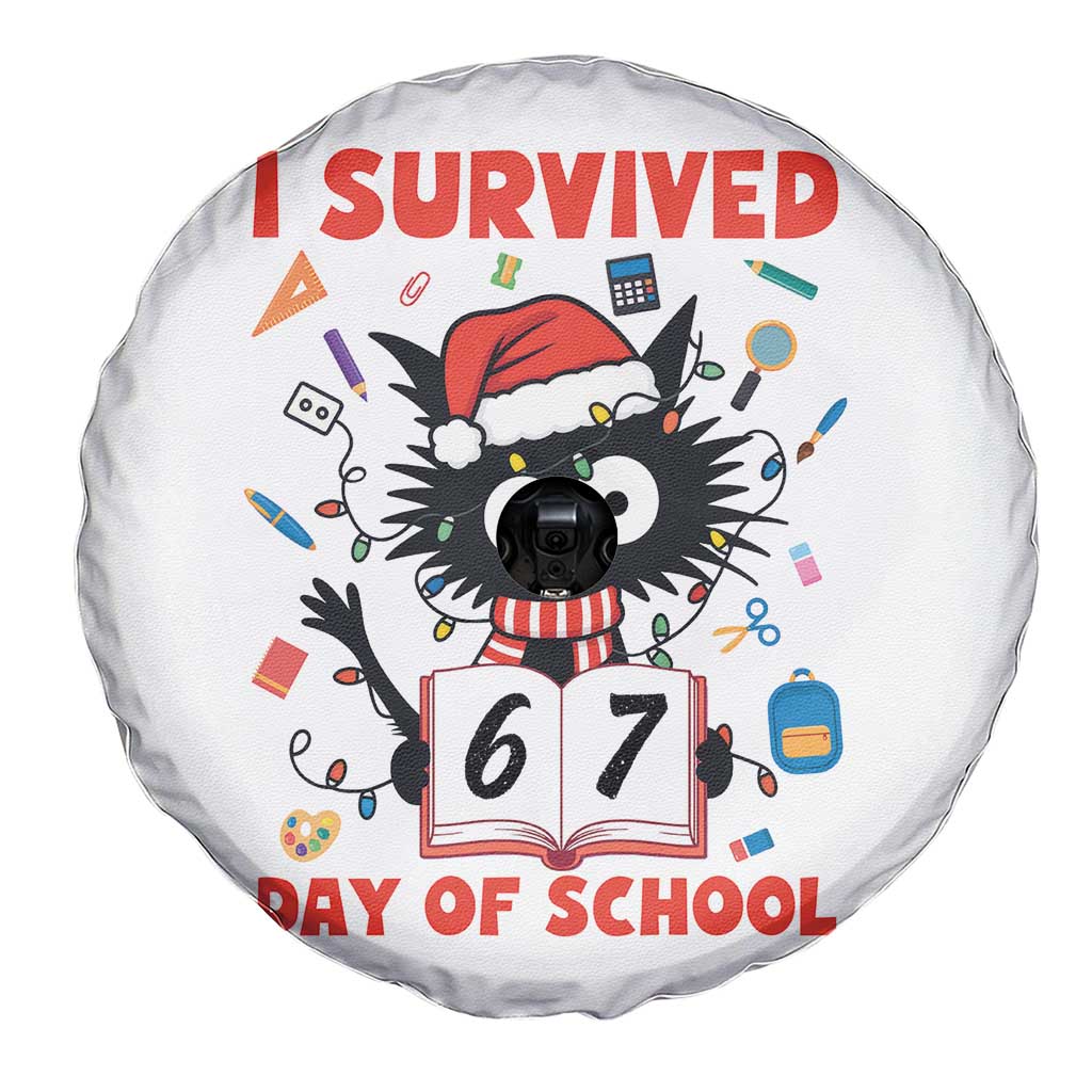 I Survived 67 Days Of School Cat Meme Spare Tire Cover Funny Christmas Six Seven Meme - Wonder Print Shop