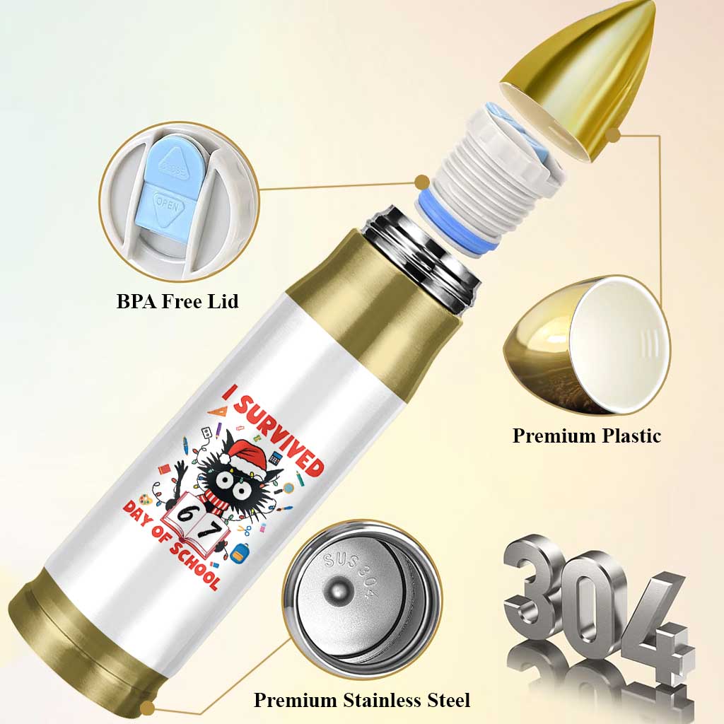 I Survived 67 Days Of School Cat Meme Bullet Tumbler Funny Christmas Six Seven Meme - Wonder Print Shop