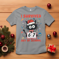 I Survived 67 Days Of School Cat Meme T Shirt Funny Christmas Six Seven Meme - Wonder Print Shop