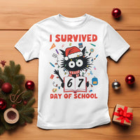 I Survived 67 Days Of School Cat Meme T Shirt Funny Christmas Six Seven Meme - Wonder Print Shop