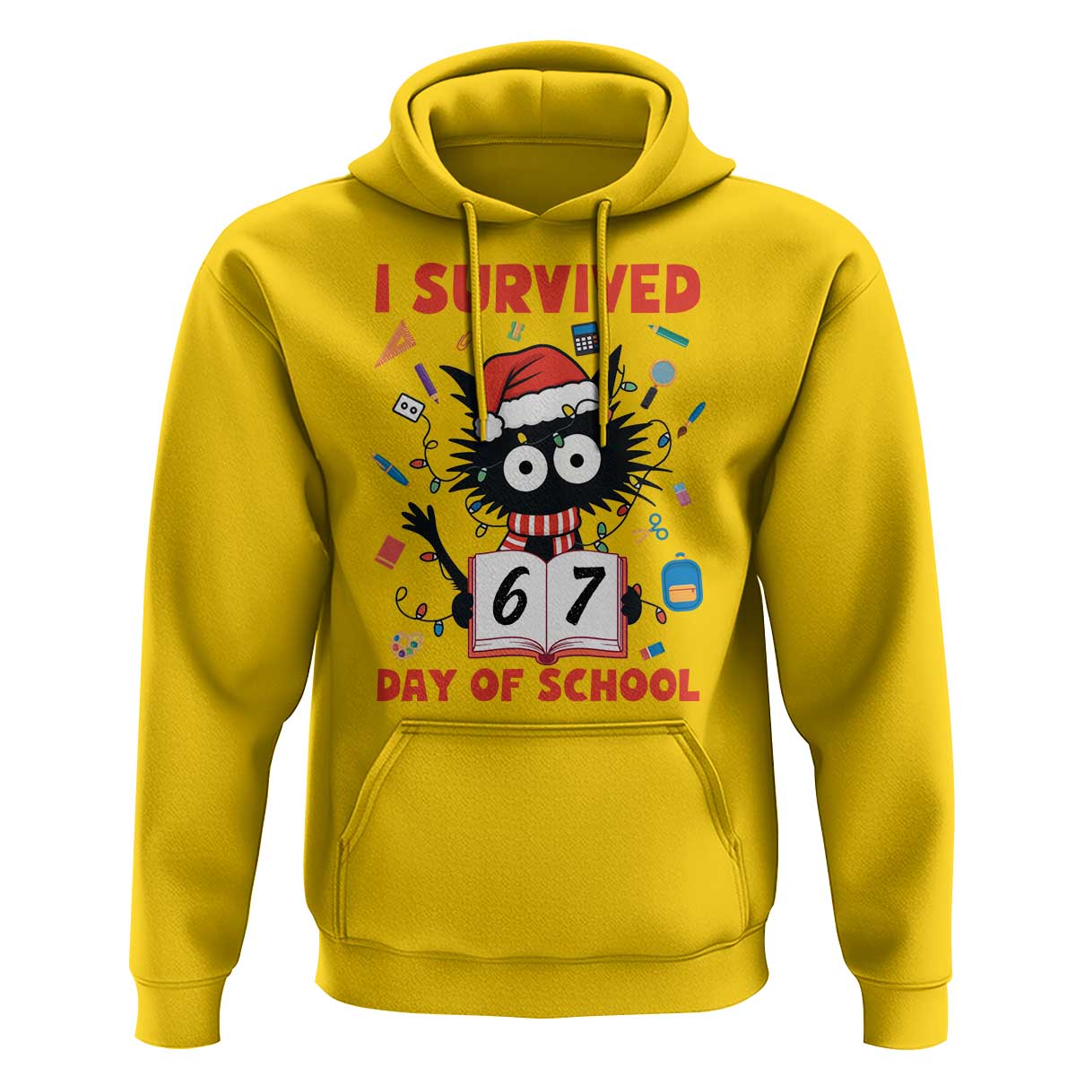 I Survived 67 Days Of School Cat Meme Hoodie Funny Christmas Six Seven Meme - Wonder Print Shop