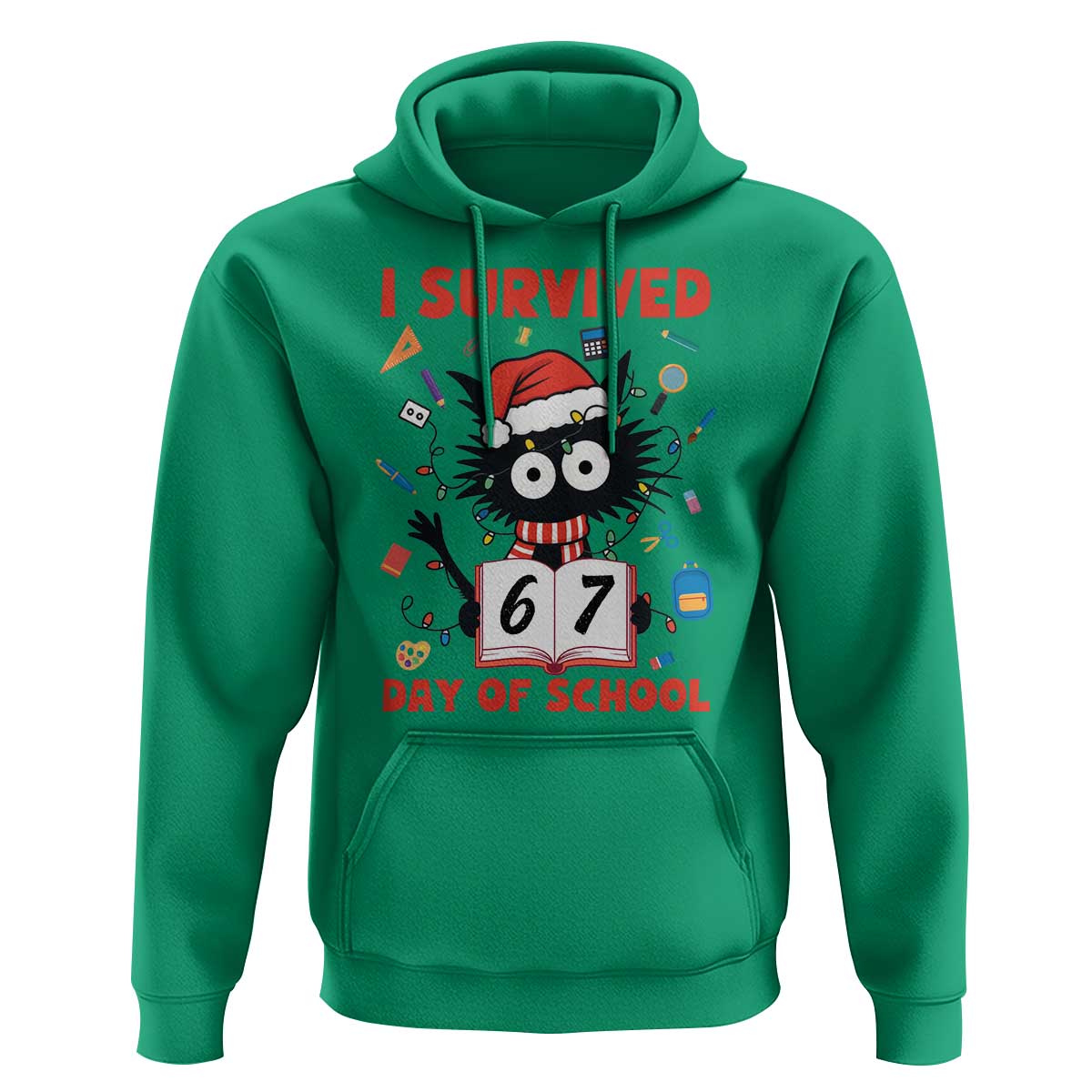 I Survived 67 Days Of School Cat Meme Hoodie Funny Christmas Six Seven Meme - Wonder Print Shop