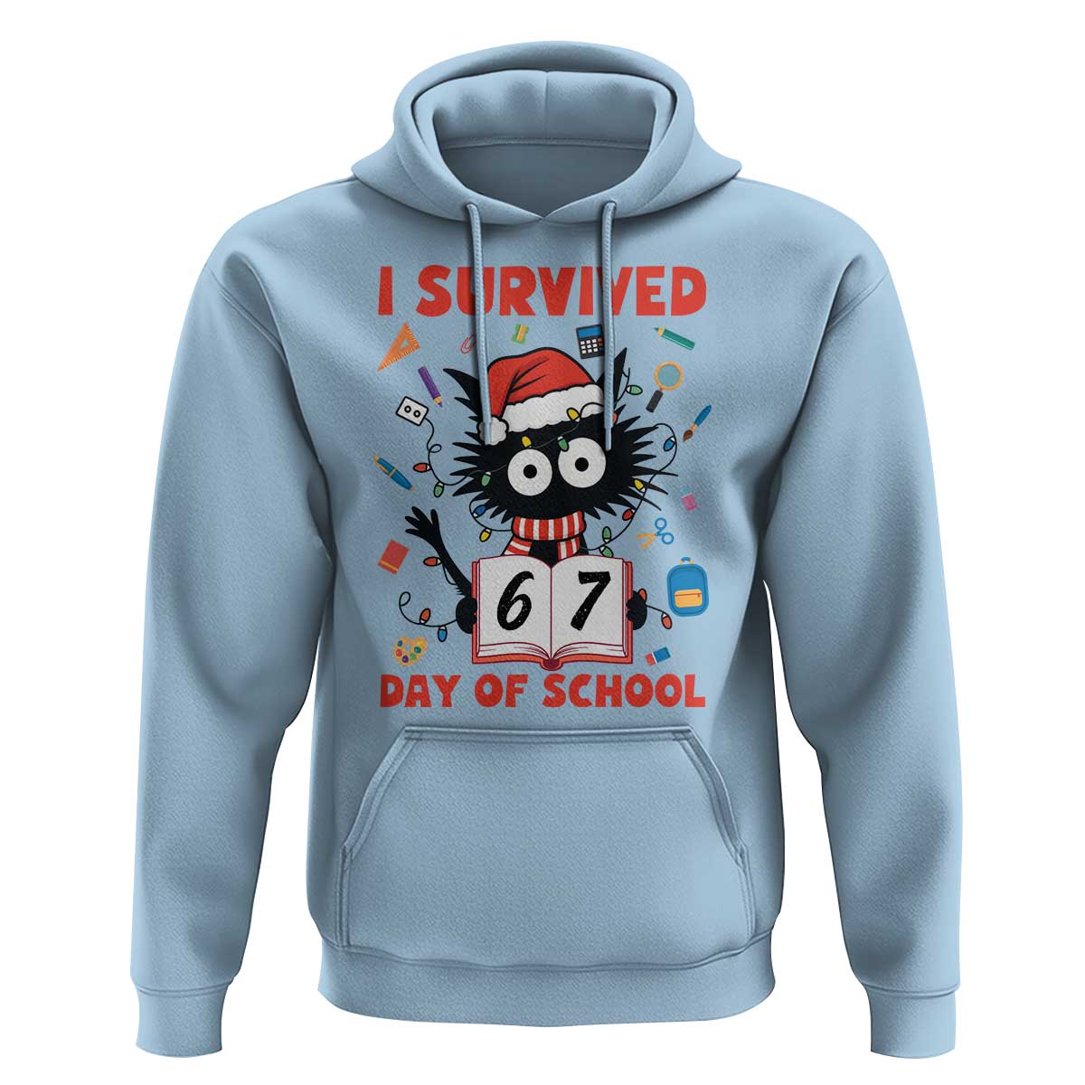 I Survived 67 Days Of School Cat Meme Hoodie Funny Christmas Six Seven Meme - Wonder Print Shop