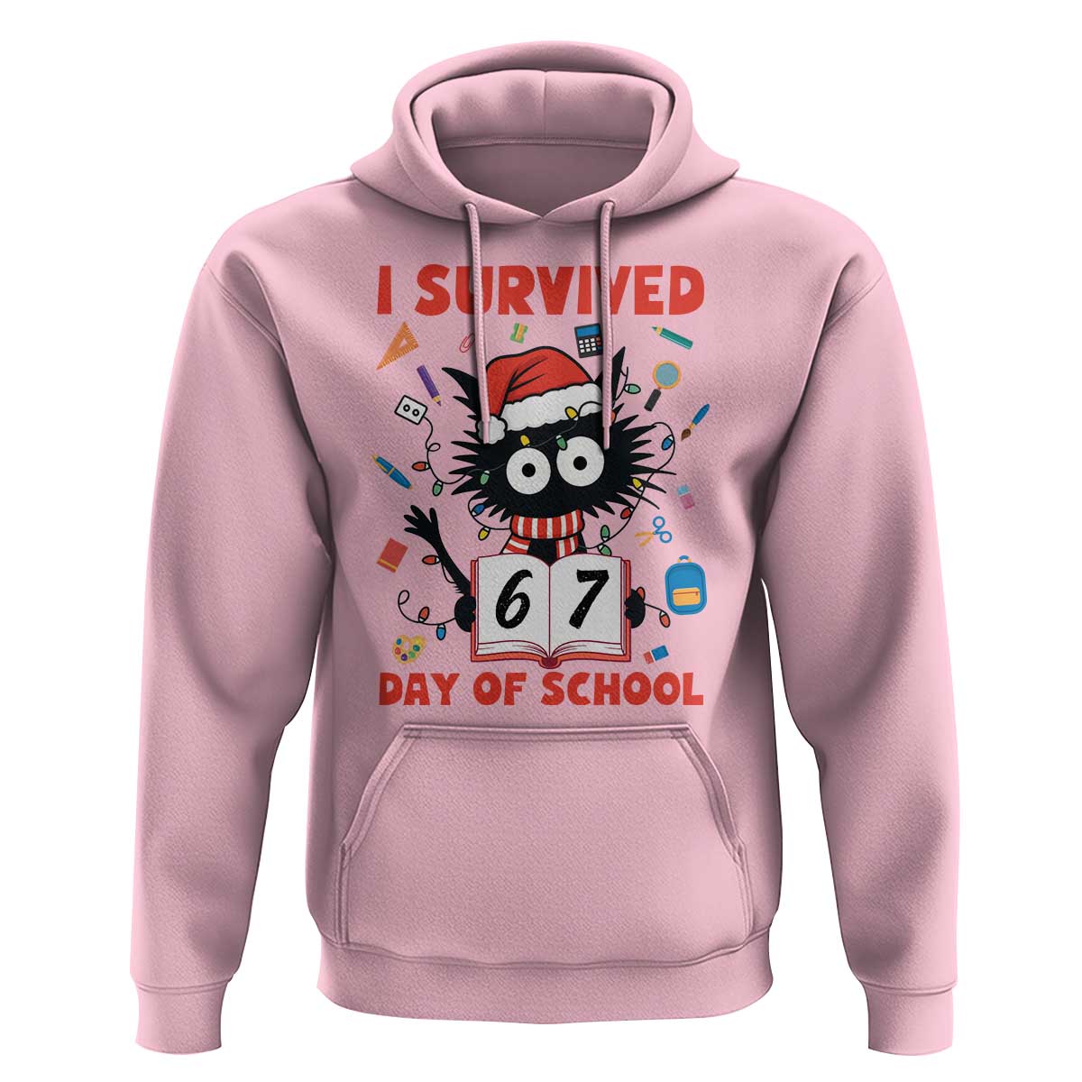 I Survived 67 Days Of School Cat Meme Hoodie Funny Christmas Six Seven Meme - Wonder Print Shop