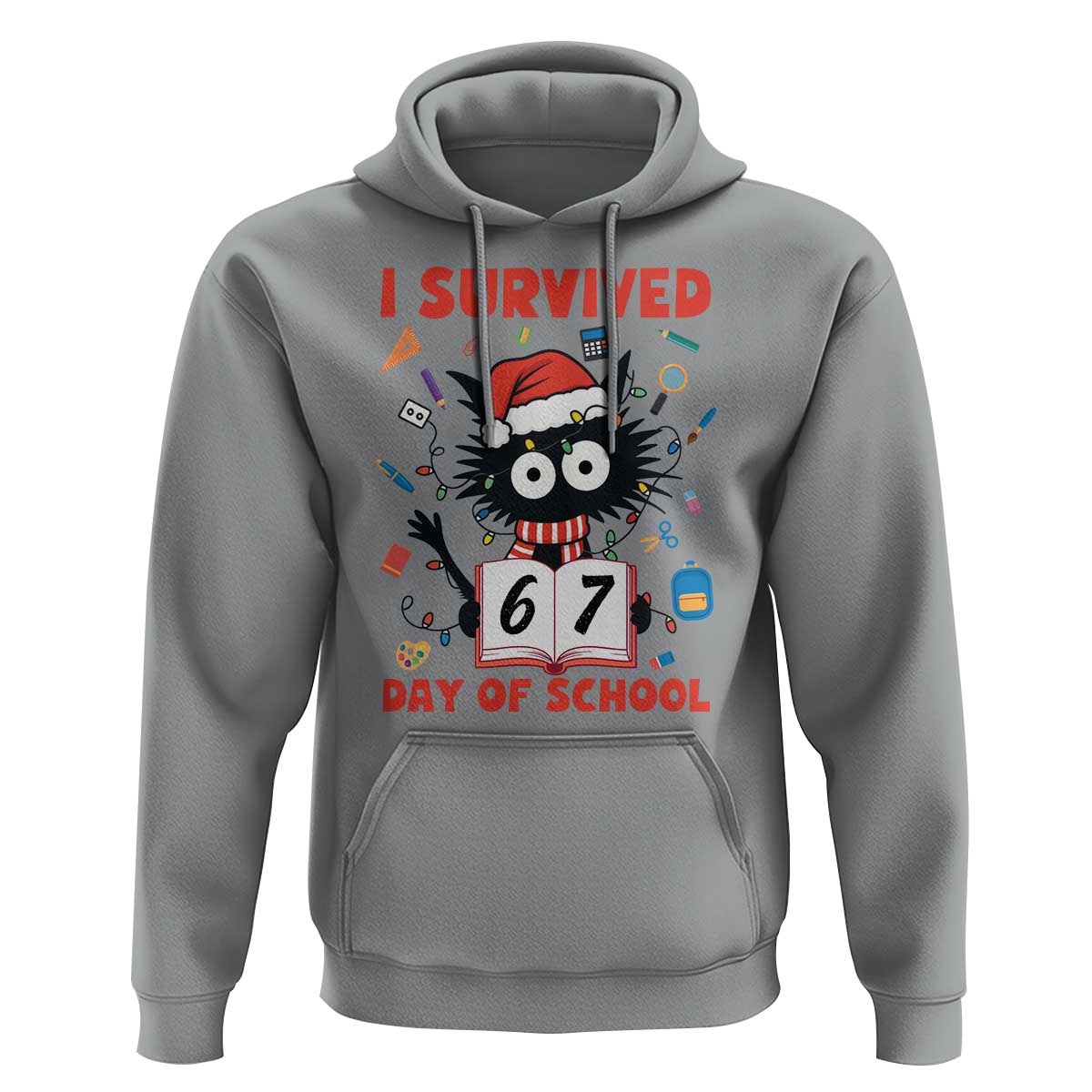 I Survived 67 Days Of School Cat Meme Hoodie Funny Christmas Six Seven Meme - Wonder Print Shop