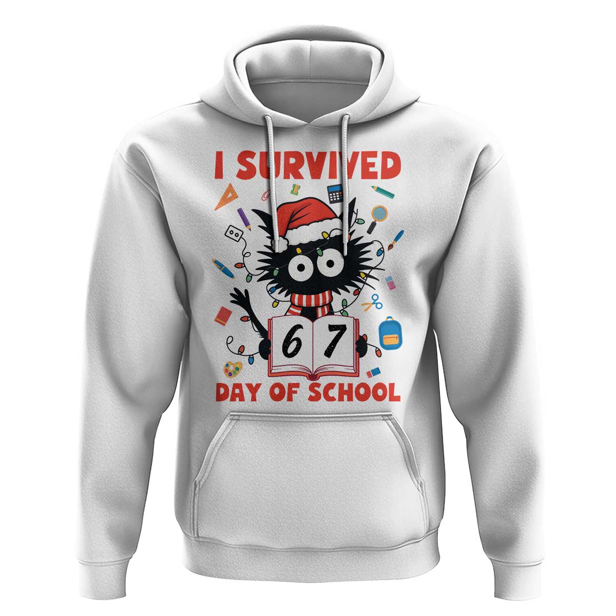 I Survived 67 Days Of School Cat Meme Hoodie Funny Christmas Six Seven Meme - Wonder Print Shop