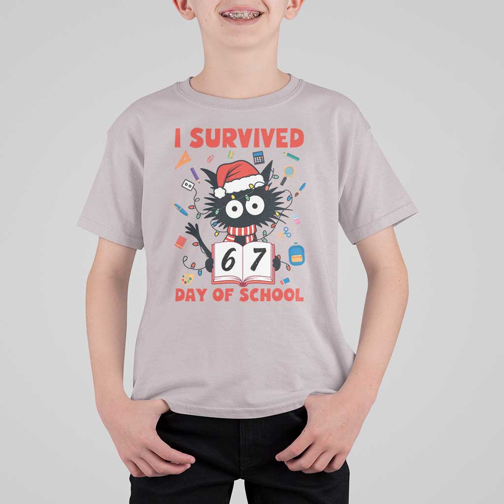 I Survived 67 Days Of School Cat Meme T Shirt For Kid Funny Christmas Six Seven Meme - Wonder Print Shop