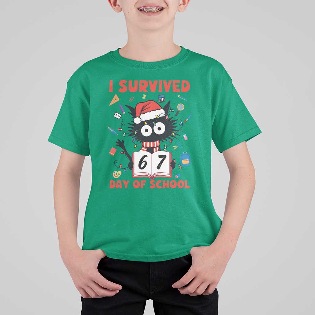 I Survived 67 Days Of School Cat Meme T Shirt For Kid Funny Christmas Six Seven Meme - Wonder Print Shop