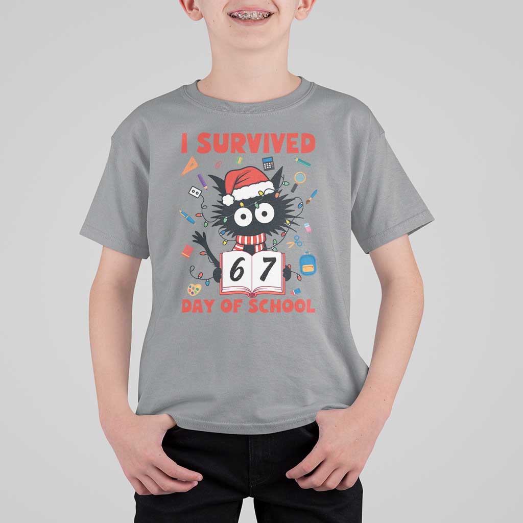 I Survived 67 Days Of School Cat Meme T Shirt For Kid Funny Christmas Six Seven Meme - Wonder Print Shop
