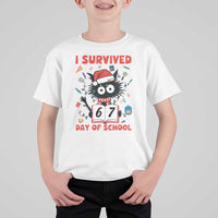I Survived 67 Days Of School Cat Meme T Shirt For Kid Funny Christmas Six Seven Meme - Wonder Print Shop