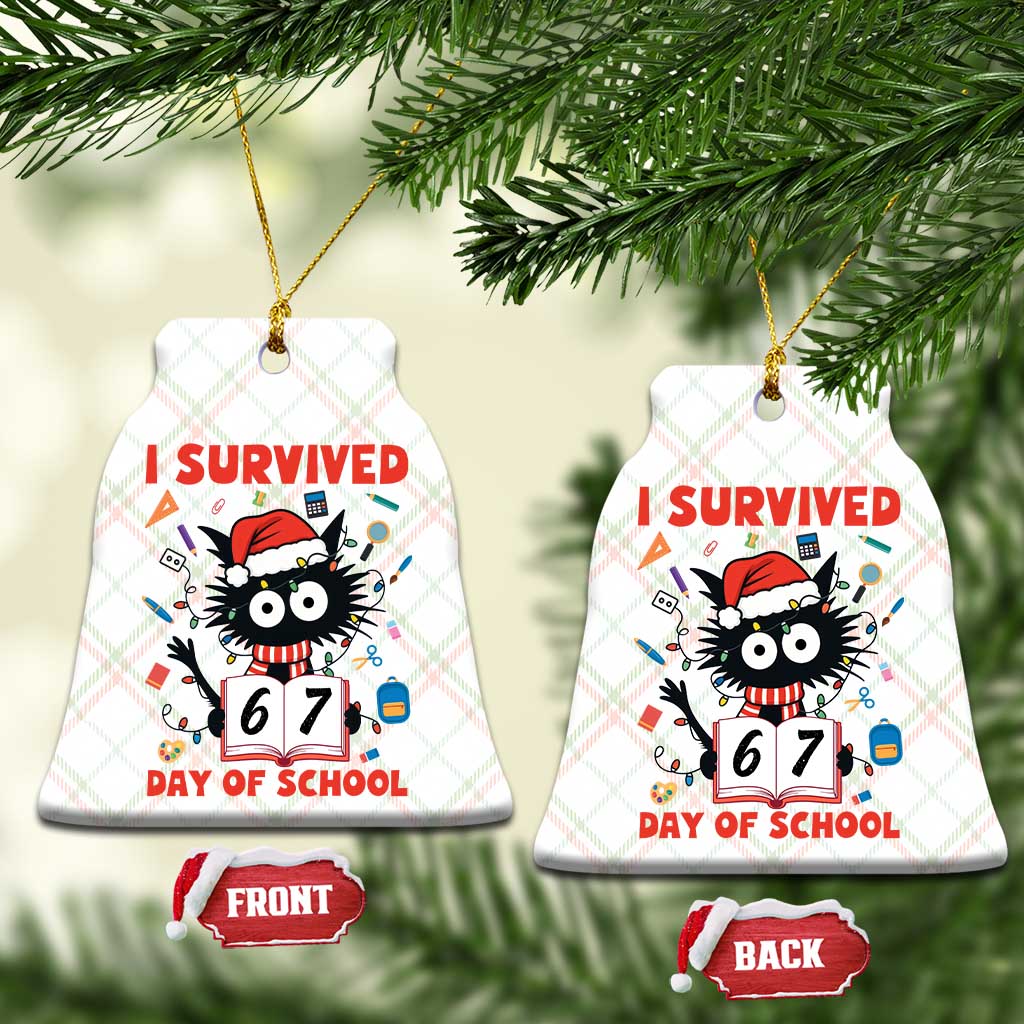 I Survived 67 Days Of School Cat Meme Ceramic Ornament Funny Christmas Six Seven Meme - undefined