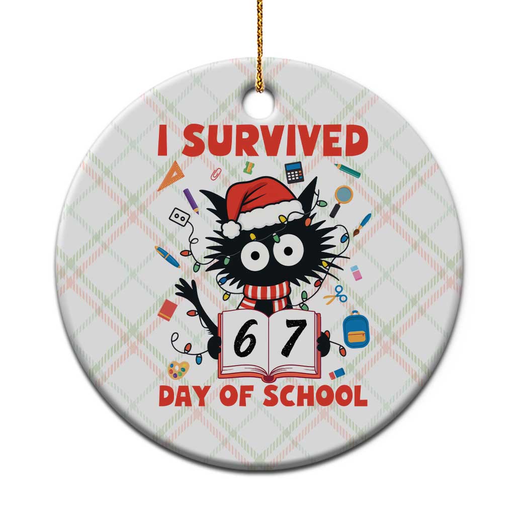 I Survived 67 Days Of School Cat Meme Ceramic Ornament Funny Christmas Six Seven Meme - undefined