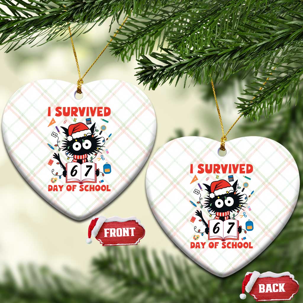 I Survived 67 Days Of School Cat Meme Ceramic Ornament Funny Christmas Six Seven Meme - undefined