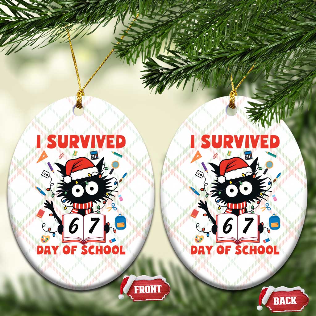 I Survived 67 Days Of School Cat Meme Ceramic Ornament Funny Christmas Six Seven Meme - undefined