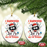 I Survived 67 Days Of School Cat Meme Ceramic Ornament Funny Christmas Six Seven Meme - undefined